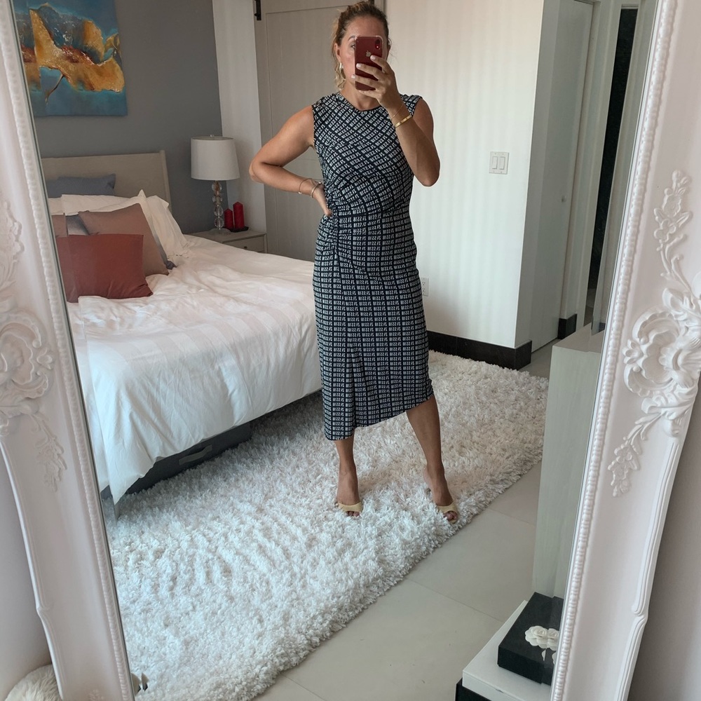 Zara Black and White Patterned Midi Dress